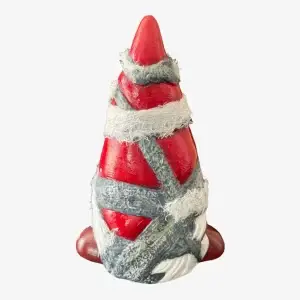 Garden Gnome with Mummy features, red wrapped hat, Halloween Decor, Back