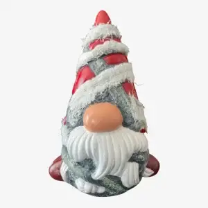 Garden Gnome with Mummy features, red wrapped hat, Halloween Decor, Front Facing